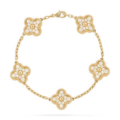 Vintage Alhambra bracelet, 5 motifs Diamond yellow gold 01