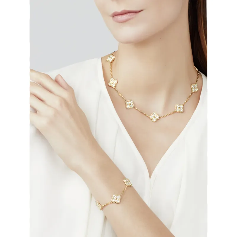 vintage alhambra bracelet, 5 motifs diamond yellow gold