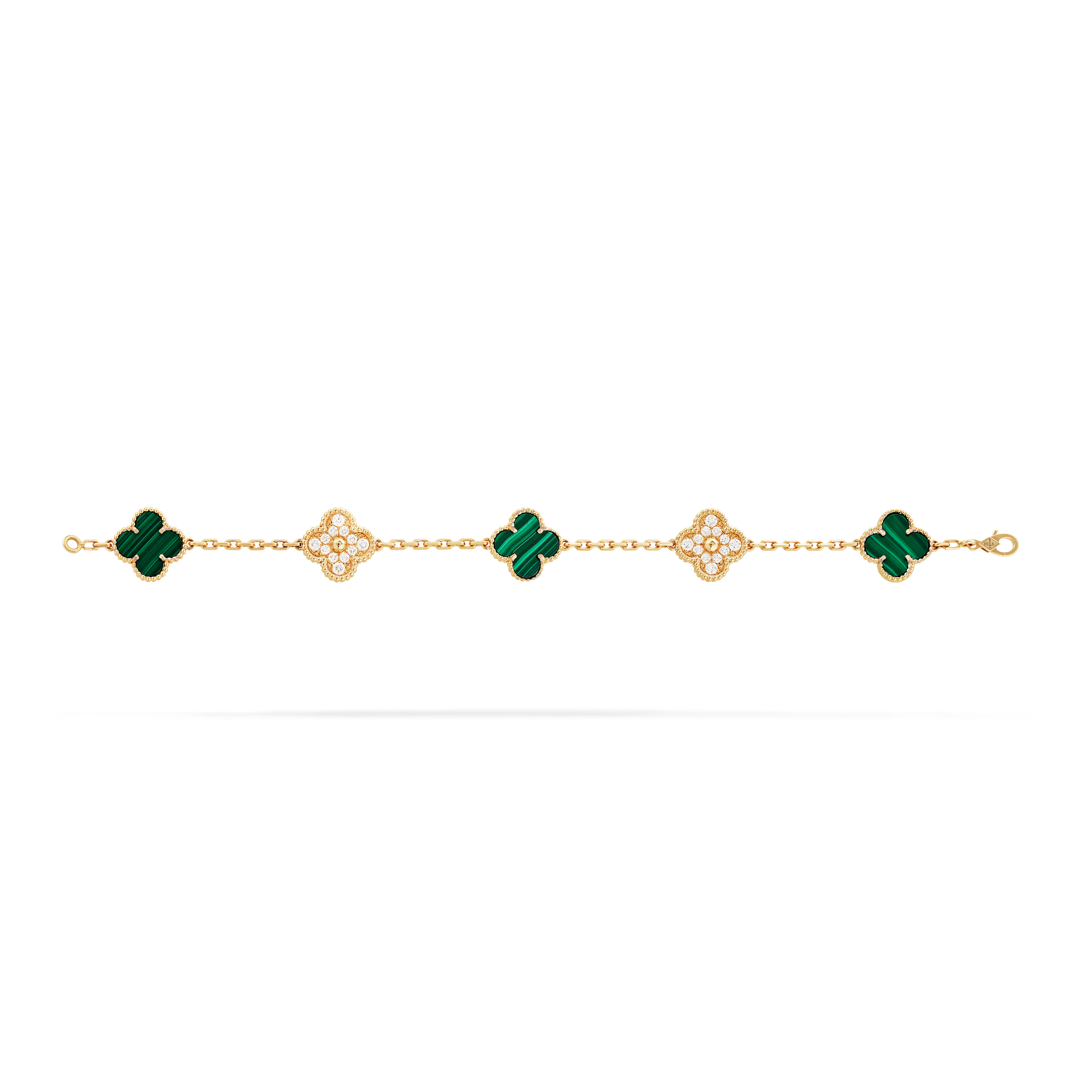 Vintage Alhambra bracelet, 5 motifs Diamond Malachite
