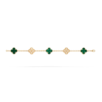 Vintage Alhambra bracelet, 5 motifs Diamond Malachite 02