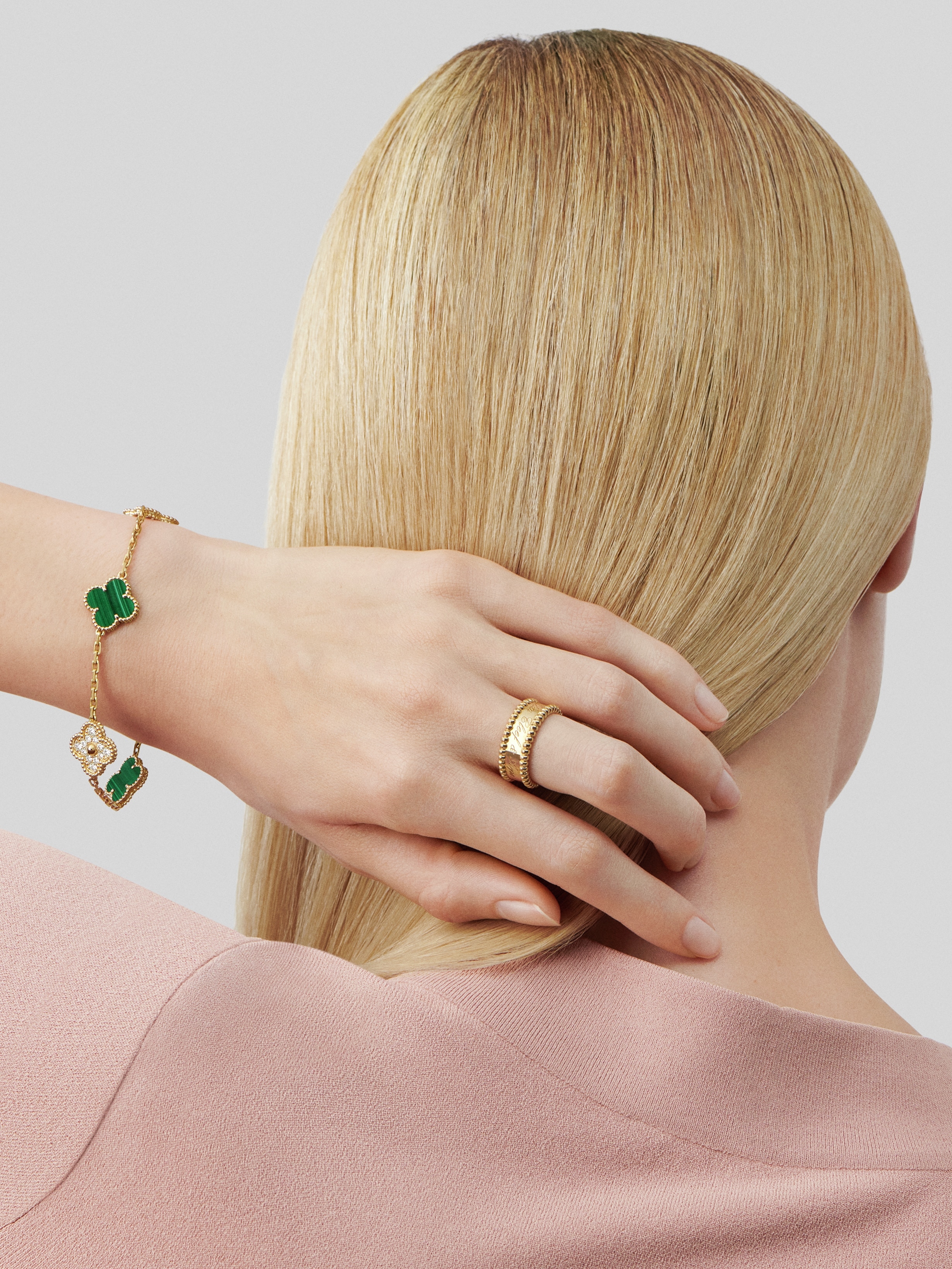 Vintage Alhambra bracelet, 5 motifs Diamond Malachite