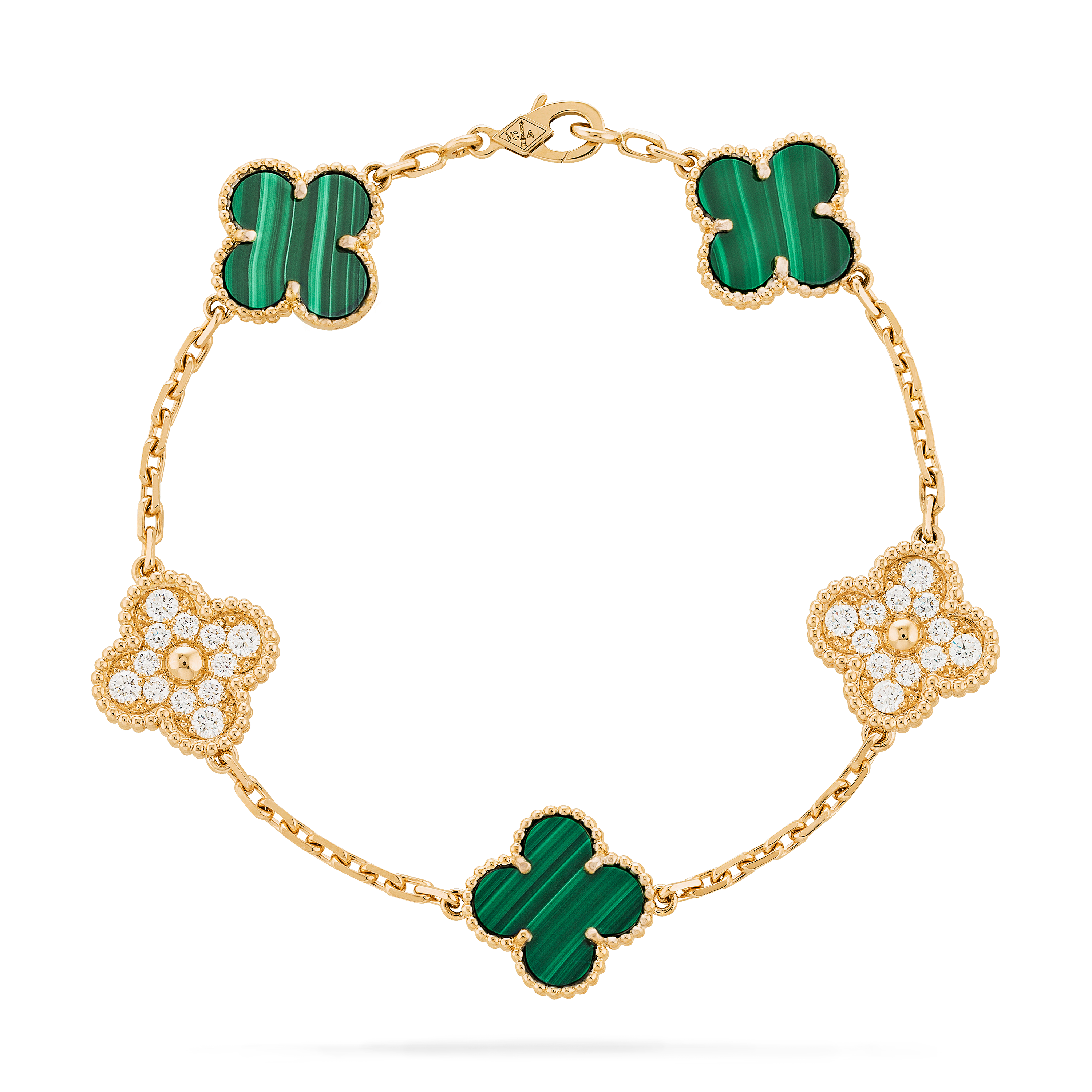 Vintage Alhambra bracelet, 5 motifs Diamond Malachite