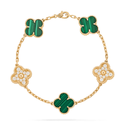 Vintage Alhambra bracelet, 5 motifs Diamond Malachite 01