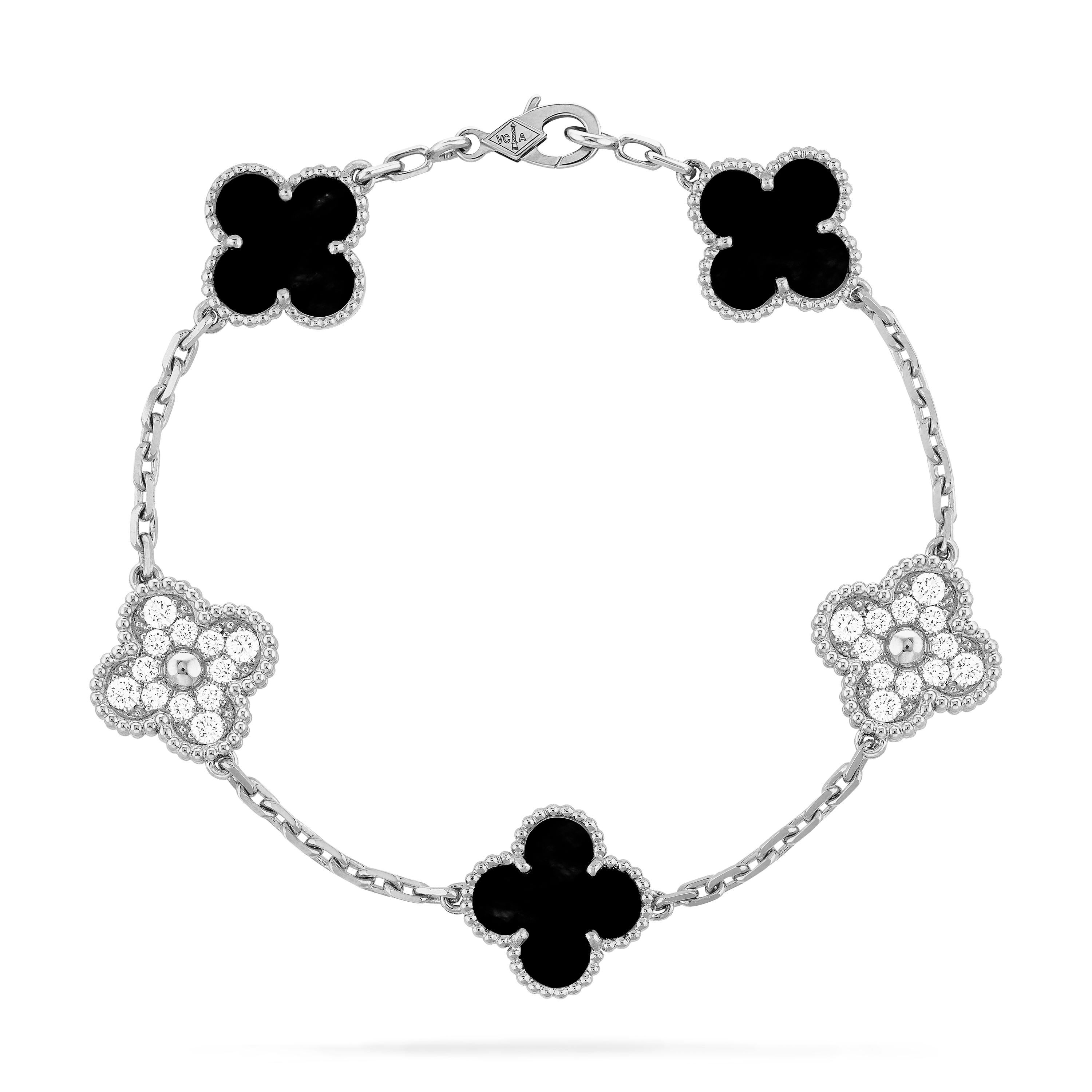 Vintage Alhambra bracelet, 5 motifs Diamond Onyx