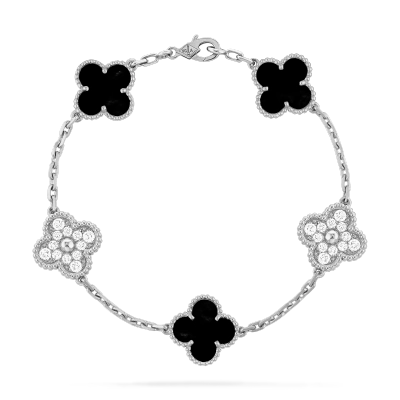 Vintage Alhambra bracelet, 5 motifs Diamond Onyx 01