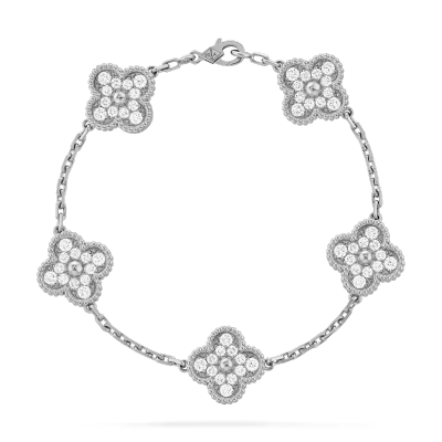Vintage Alhambra bracelet, 5 motifs Diamond White gold 01