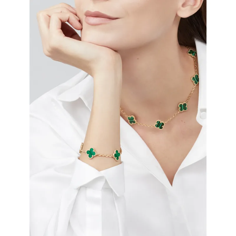 vintage alhambra bracelet, 5 motifs malachite