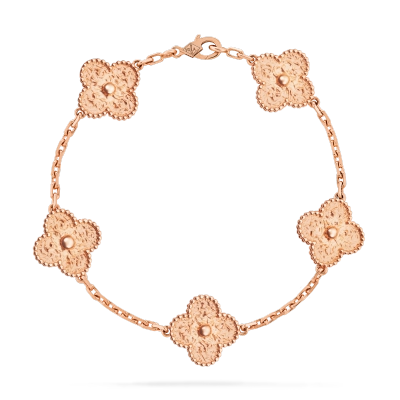 Vintage Alhambra bracelet, 5 motifs rose gold 01