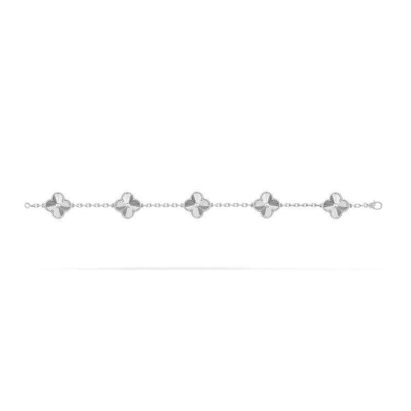 vintage alhambra bracelet, 5 motifs white gold pk1