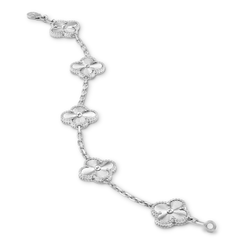 vintage alhambra bracelet, 5 motifs white gold pk1