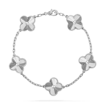 Vintage Alhambra bracelet, 5 motifs White gold pk1 01