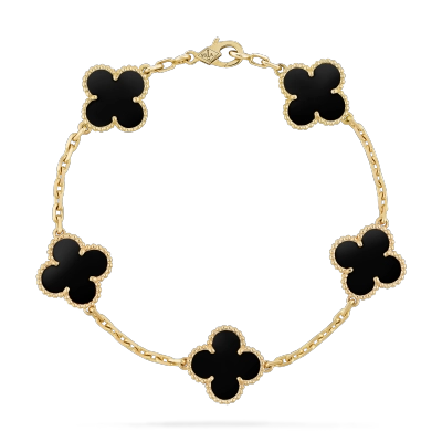 Vintage Alhambra bracelet, 5 motifs yellow gold Onyx 01