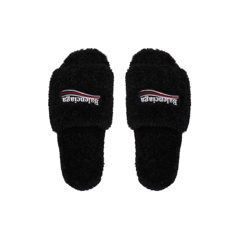 Balenciaga Furry Slides Black
