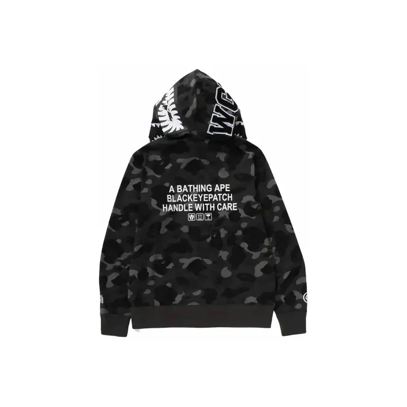 BAPE Black Eye Patch Color Camo Shark Full Zip Hoodie Black