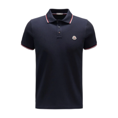 Moncler Logo Polo Shirt Navy blue/Red/White 01