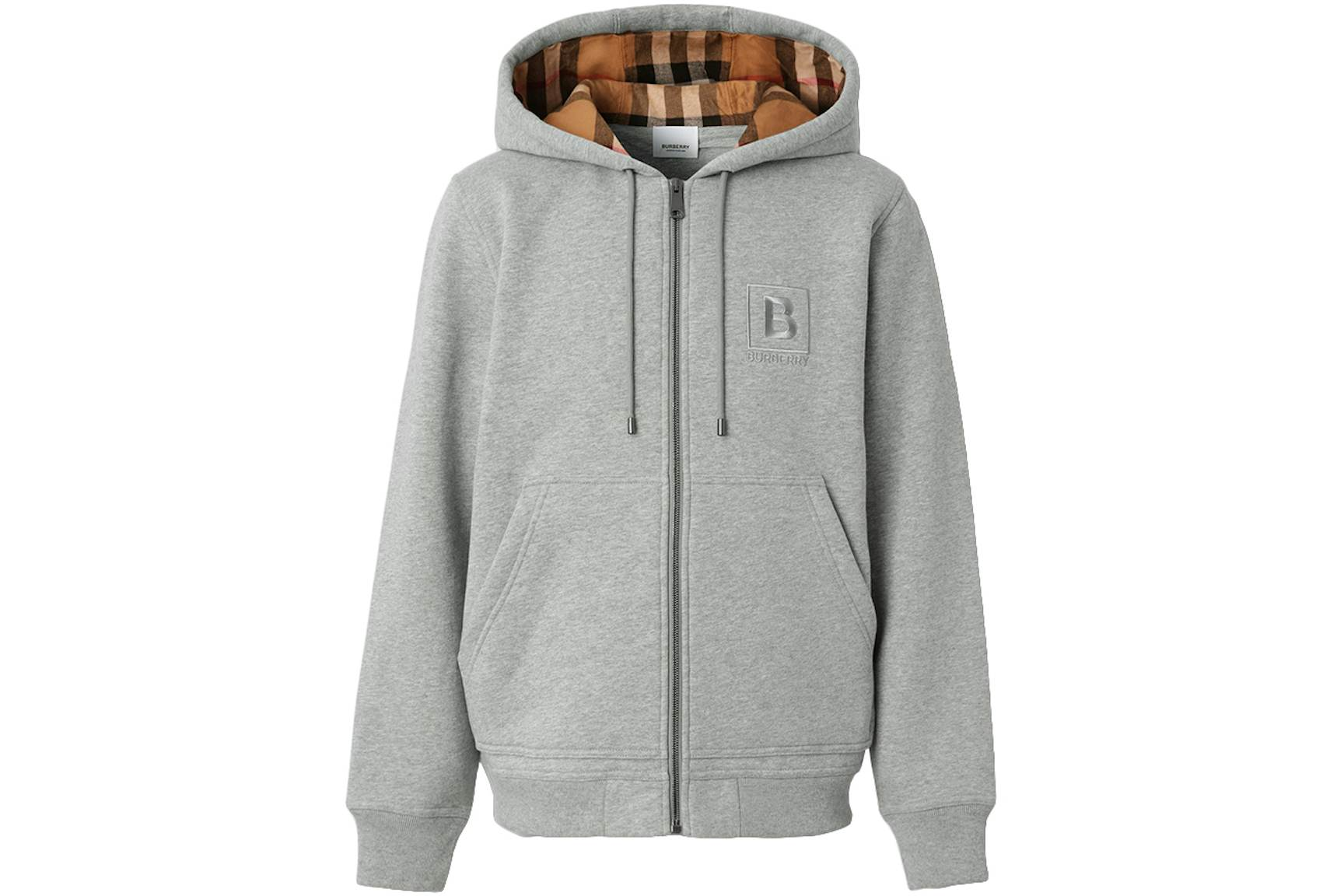Burberry Letter Graphic Cotton Blend Zip Hoodie Pale Grey Melange