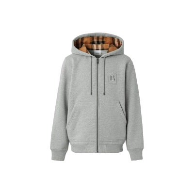Burberry Letter Graphic Cotton Blend Zip Hoodie Pale Grey Melange 01