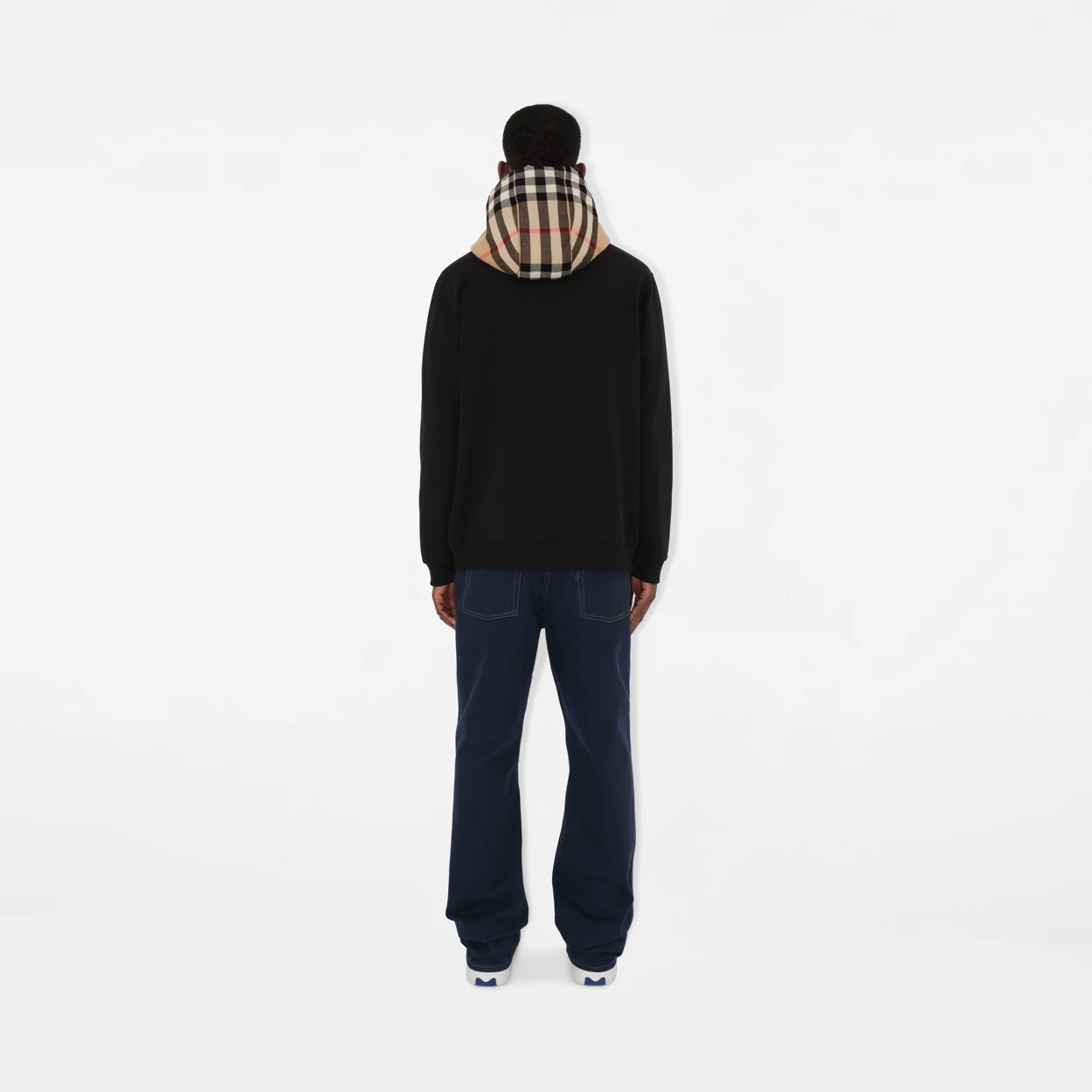 Burberry Zip Up Hoodie With Check Hood Black/Brich Brown