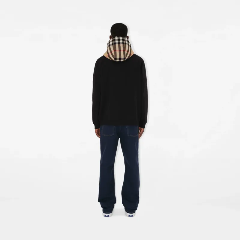 Burberry Zip Up Hoodie With Check Hood Black/Brich Brown