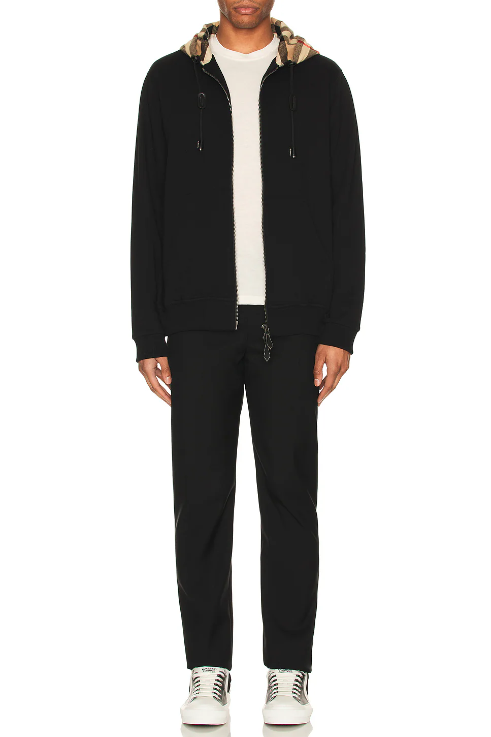 Burberry Zip Up Hoodie With Check Hood Black/Archive Beige