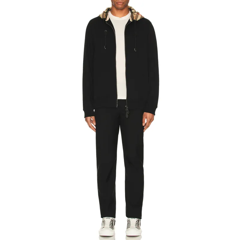 Burberry Zip Up Hoodie With Check Hood Black/Archive Beige