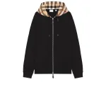 Burberry Zip Up Hoodie With Check Hood Black/Archive Beige