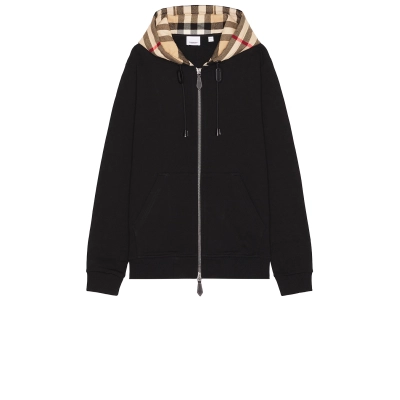 Burberry Zip Up Hoodie With Check Hood Black/Archive Beige 01
