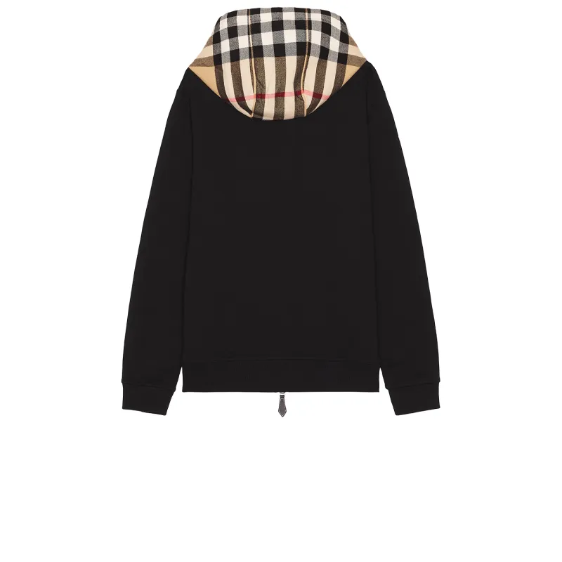 Burberry Zip Up Hoodie With Check Hood Black/Archive Beige