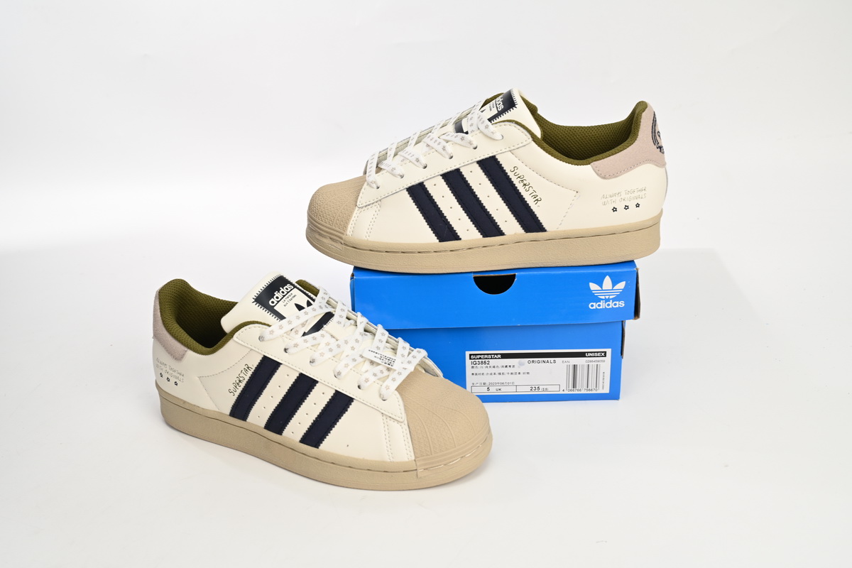 Adidas Superstar Shoes White Grey Blue IG3852
