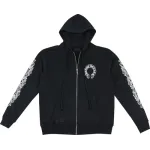 Chrome Hearts Horseshoe Floral Cross-Sleeve Zip Up Hoodie 'Black/White'