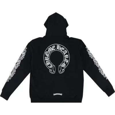 Chrome Hearts Horseshoe Floral Cross-Sleeve Zip Up Hoodie 'Black/White' 02
