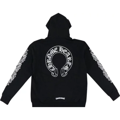 Chrome Hearts Horseshoe Floral Cross-Sleeve Zip Up Hoodie 'Black/White' 02