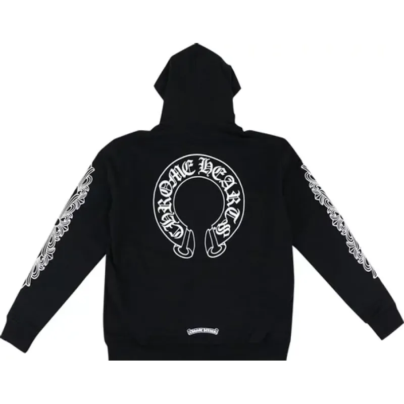 Chrome Hearts Horseshoe Floral Cross-Sleeve Zip Up Hoodie 'Black/White'