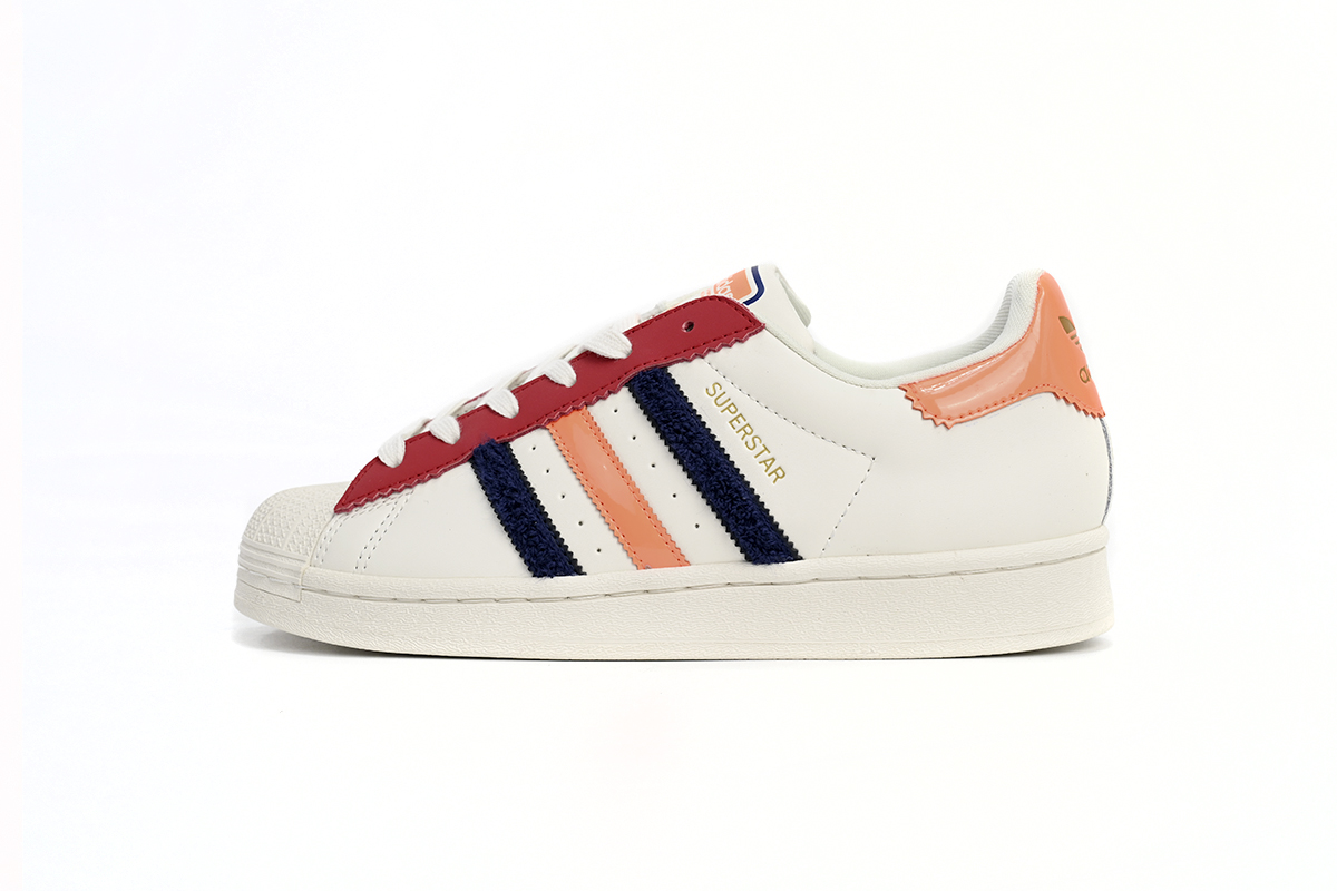 Adidas Superstar Shoes White Black Gold White Red HQ4403