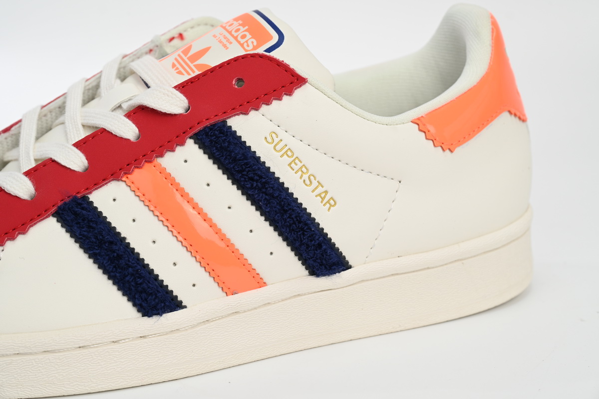 Adidas Superstar Shoes White Black Gold White Red HQ4403