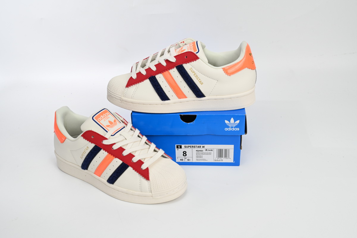 Adidas Superstar Shoes White Black Gold White Red HQ4403