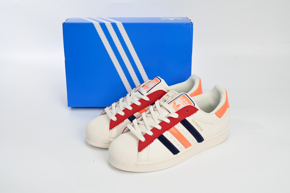 Adidas Superstar Shoes White Black Gold White Red HQ4403