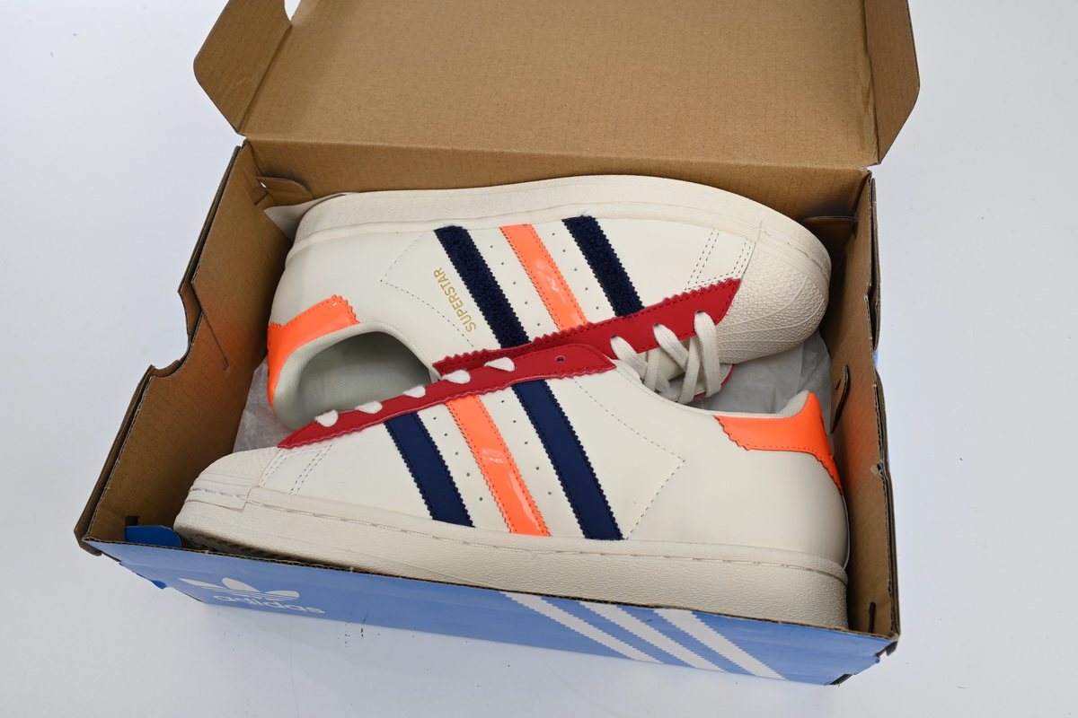 Adidas Superstar Shoes White Black Gold White Red HQ4403