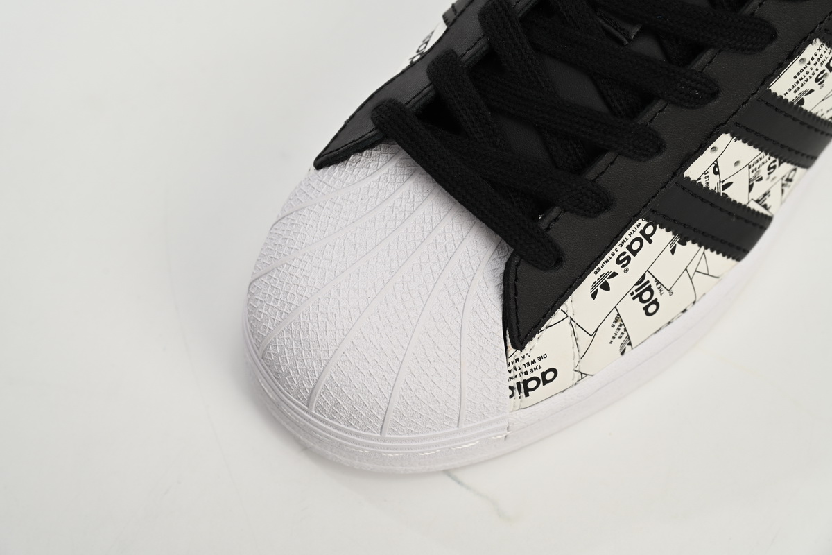 Adidas Superstar Shoes White Black White Black Red FV2819