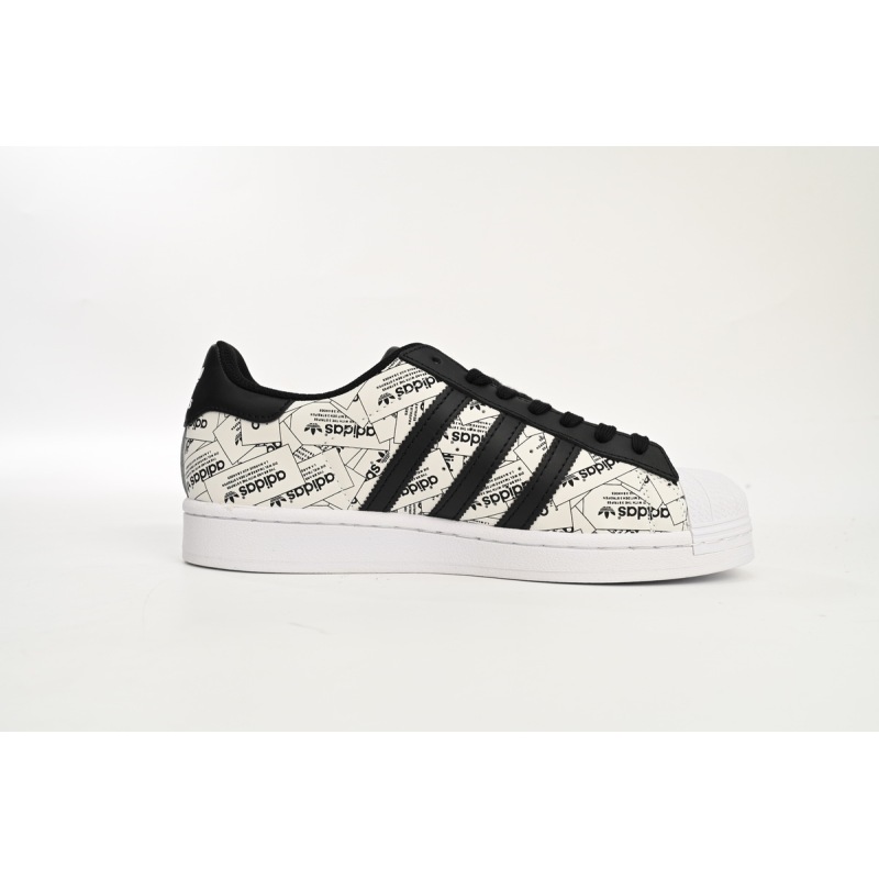 Adidas Superstar Shoes White Black White Black Red FV2819 
