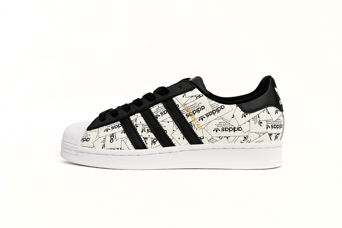 Adidas Superstar Shoes White Black White Black Red FV2819