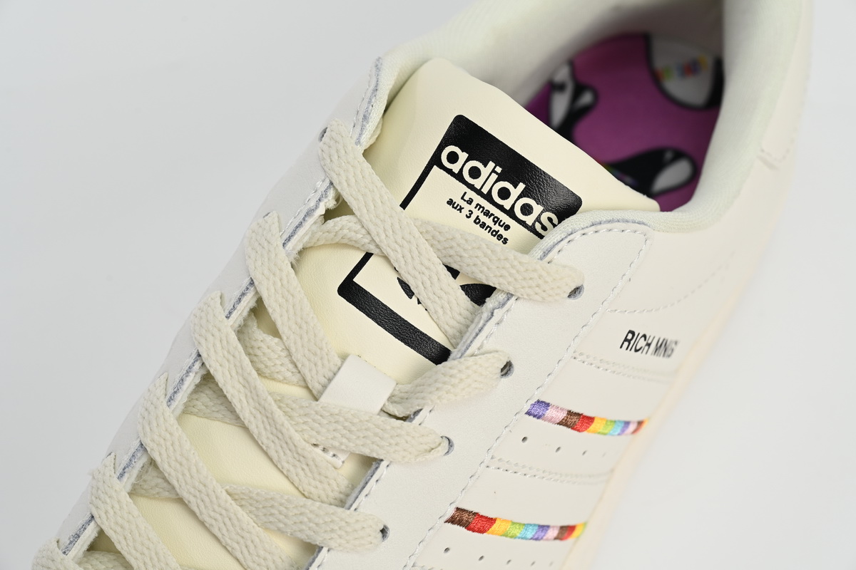 adidas Superstar Shoes White Black Gold White Rainbow ID7493