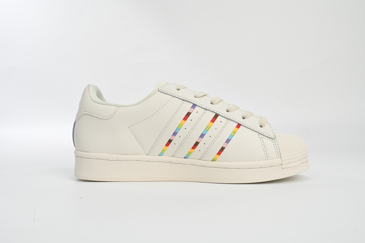 adidas Superstar Shoes White Black Gold White Rainbow ID7493