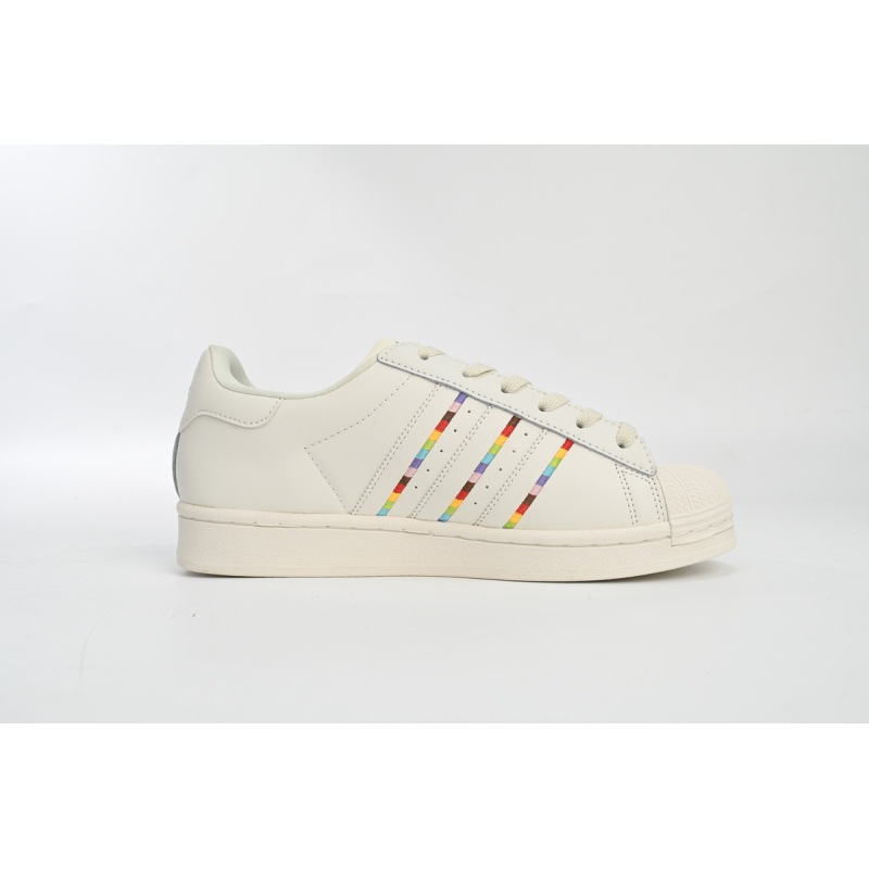 adidas Superstar Shoes White Black Gold White Rainbow  ID7493 