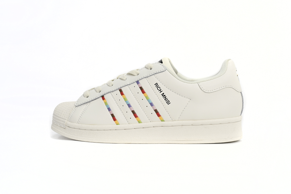 adidas Superstar Shoes White Black Gold White Rainbow ID7493