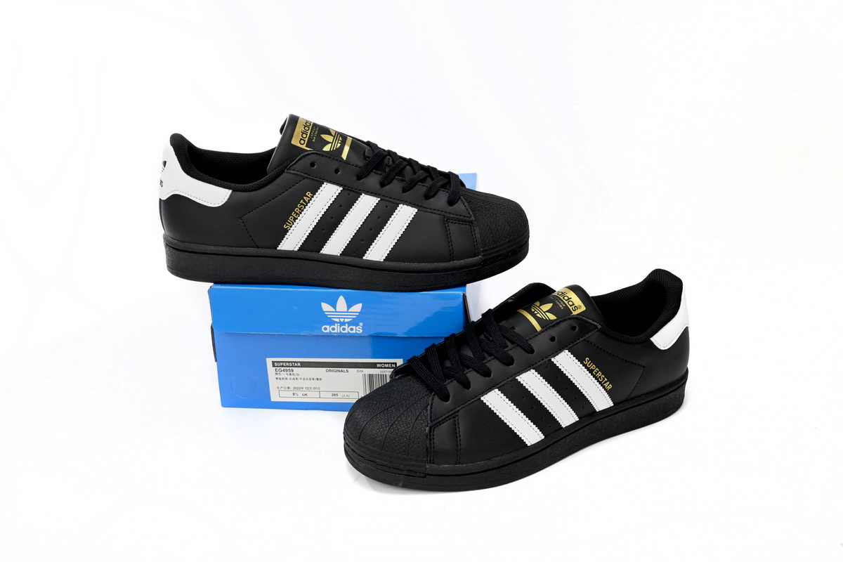 adidas Superstar Shoes White Black Gold Black Gold Label EG4959
