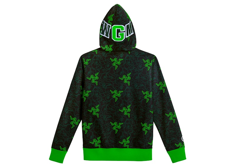 BAPE x Razer Neon Camo Shark Full Zip Hoodie Black Green