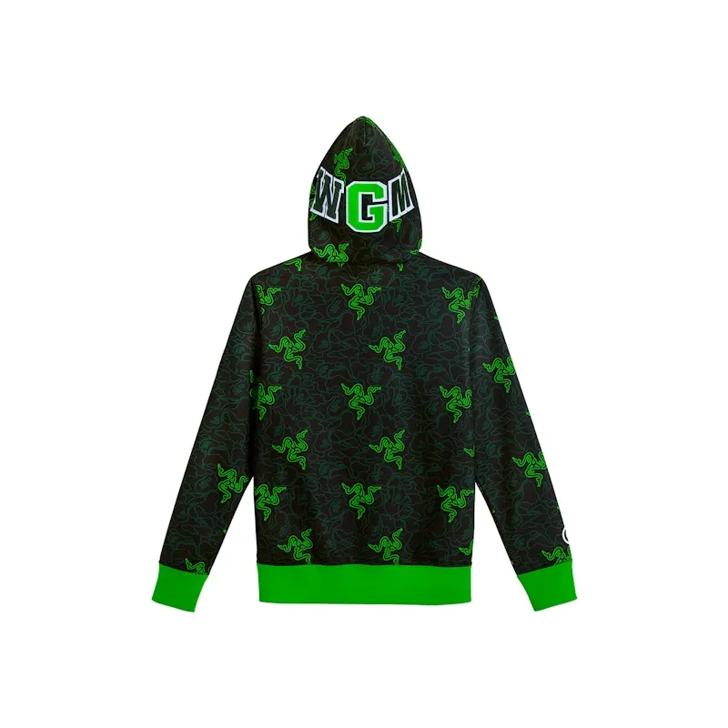 BAPE x Razer Neon Camo Shark Full Zip Hoodie Black Green