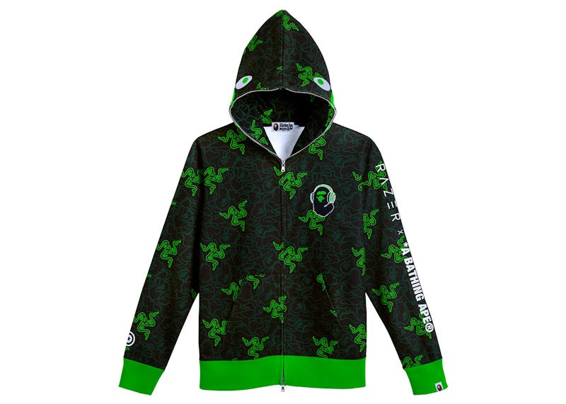 BAPE x Razer Neon Camo Shark Full Zip Hoodie Black Green
