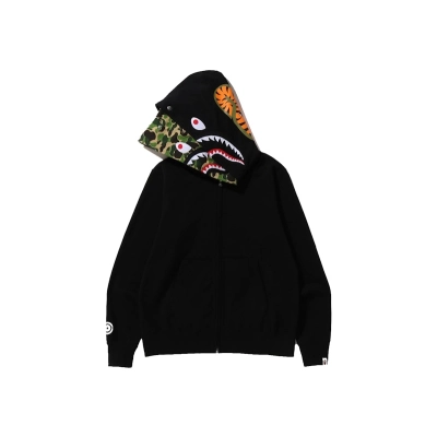 BAPE ABC Camo Shark Wide Fit Full Zip Double Hoodie Black 01